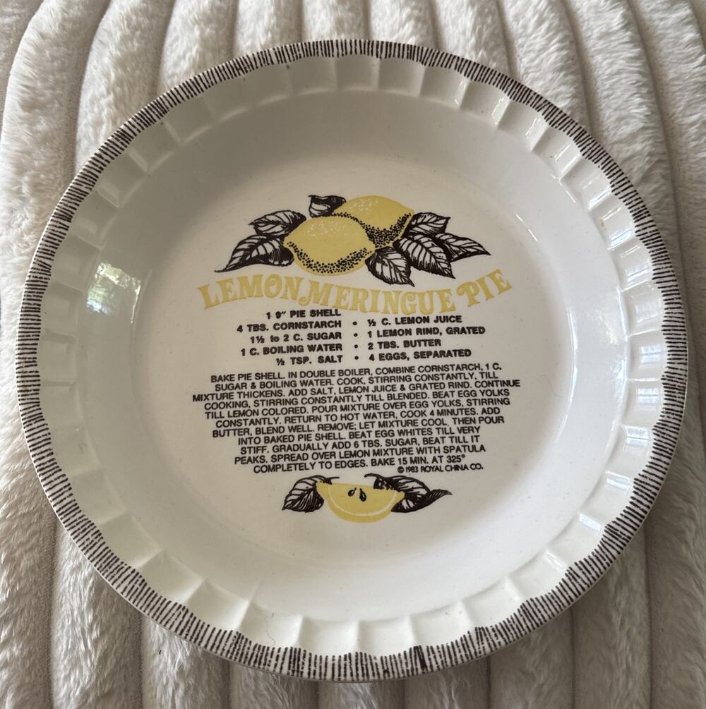 Vintage Lemon Meringue Pie Recipe Plate 11” USA 1980 Country Harvest Cottagecore